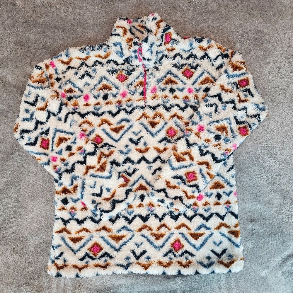 Eddie Bauer Medium Sherpa Fleece Pullover Southwestern Aztec 1/2 Zip Jacket